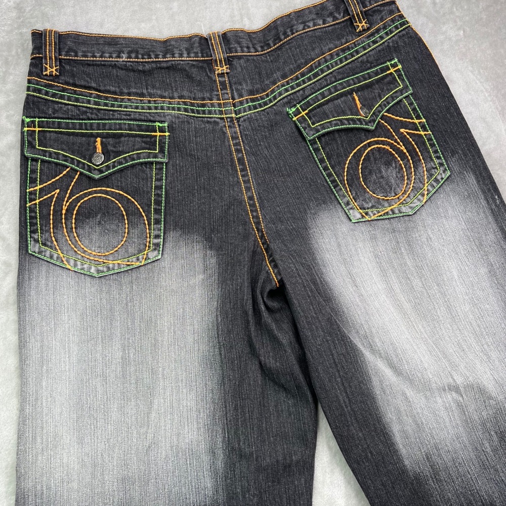 Riflessi Wide Leg‎ Jeans Mens 40x34 Black Faded Contrast Stitch Baggy Streetwear